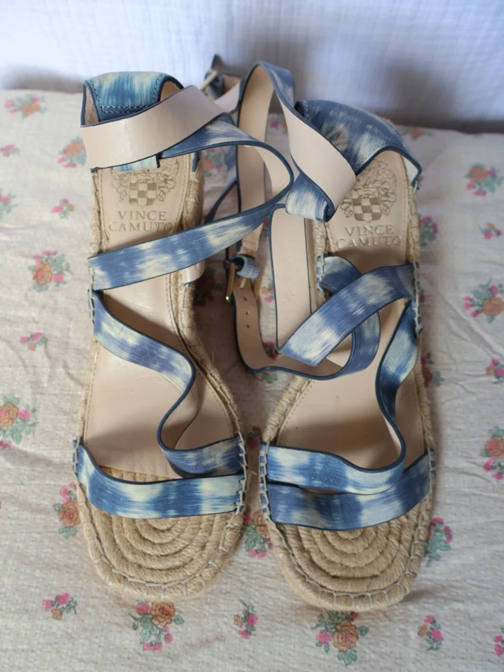 Vince Camuto Blue Tie-Dye Espadrille Wedge Sandals